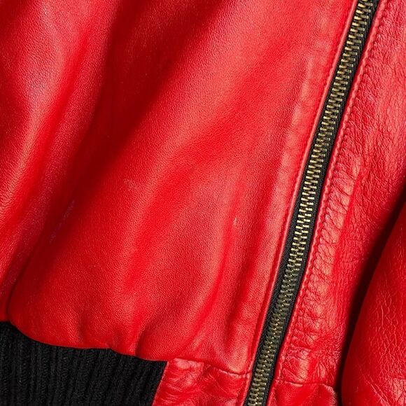 Melanzona Lipstick Red Zip Front Leather Jacket Small - Picture 4 of 6